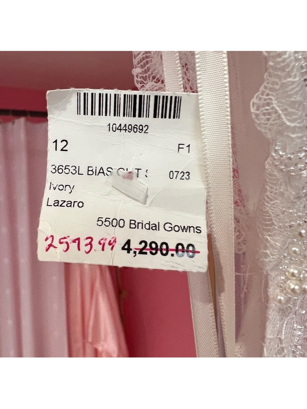 Lazaro Ivory Satin Mermaid Wedding Dress with Beaded Lace Bodice - Picture 9 of 17